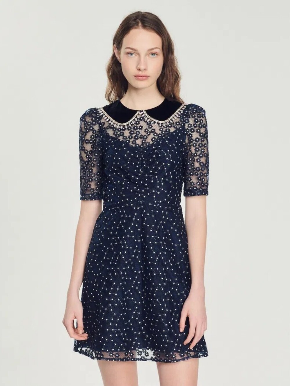 SANDRO Short Dress With Peter Pan Collar size 4(36) BNWT - Picture 4 of 16